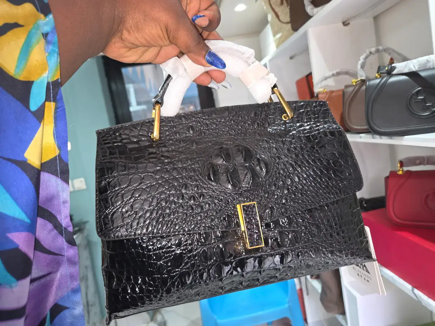 sac a main pur cuir en croco